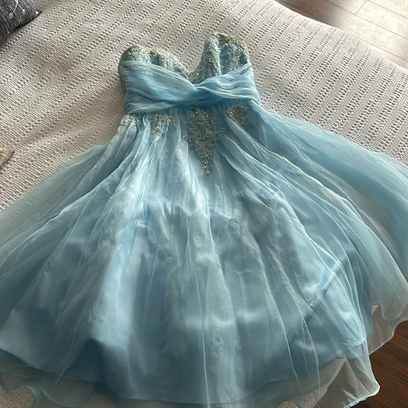 Staples baby blue beaded Prom Dress by Niki Livas - Picture 8 of 9